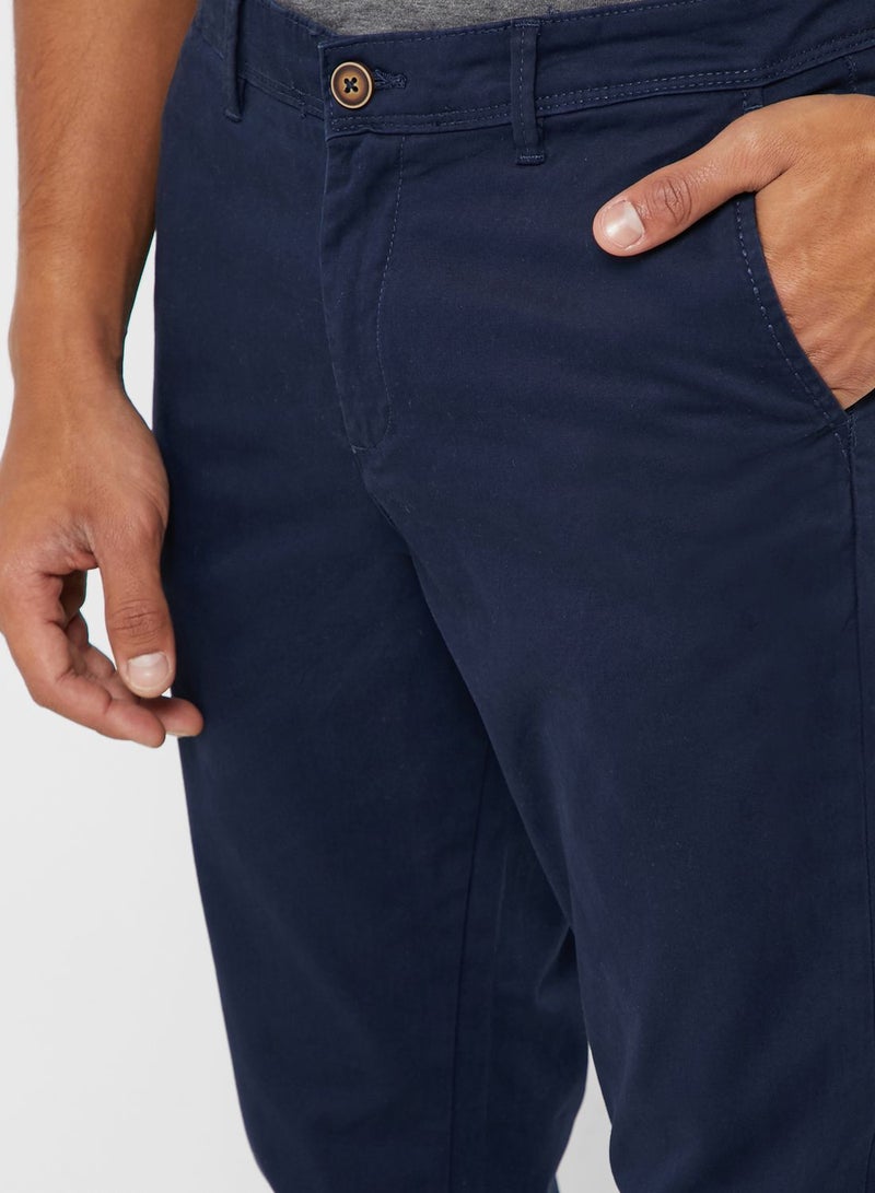 JACK & JONES Slim Fit Mid-Rise Trousers Navy Blue - Image 3