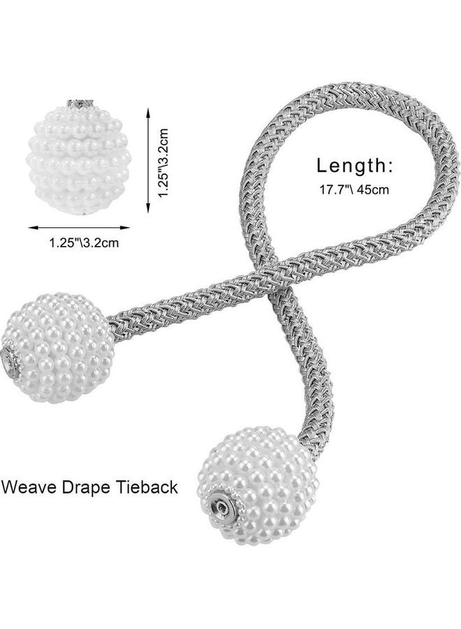 قطعتان من حامل ستائر مغناطيسي بتصميم من اللؤلؤ. فضي - Image 2