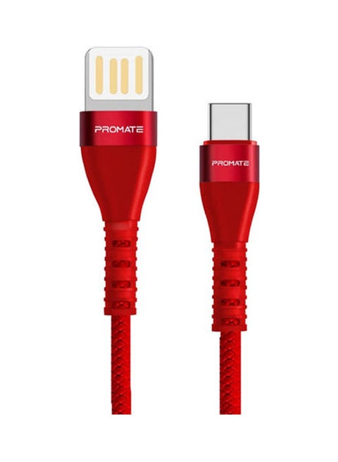 Zinc Alloy Reversible USB-A 2.0 to USB-C Data & Charge Cable Anti-Break TPE with Braiding Effect Red
