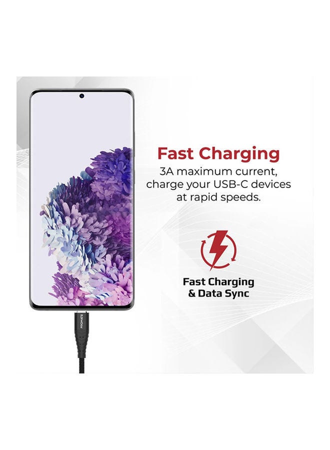 بروميت - كابل من القماش المضفر من منفذ USB إلى USB-C بشدة تيار 3 أمبير للشحن السريع أسود - Image 1