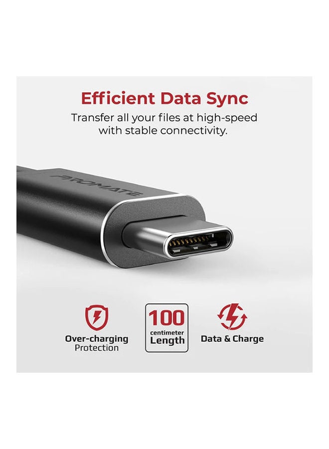 بروميت - كابل من القماش المضفر من منفذ USB إلى USB-C بشدة تيار 3 أمبير للشحن السريع أسود - Image 1