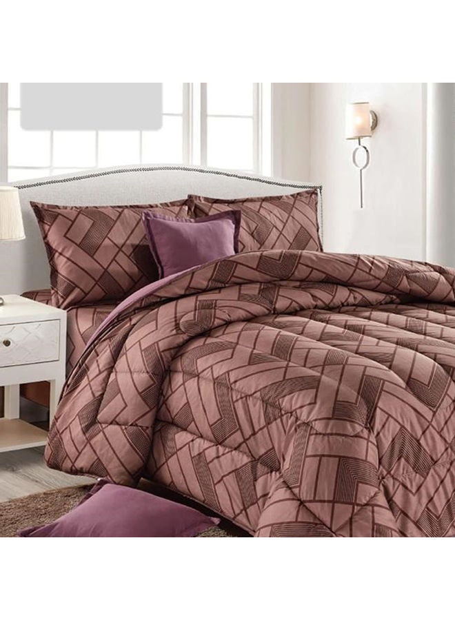 4-Pieces Comforter Set Single/Twin Size Use in Two Sides Microfiber Brown/Purple 