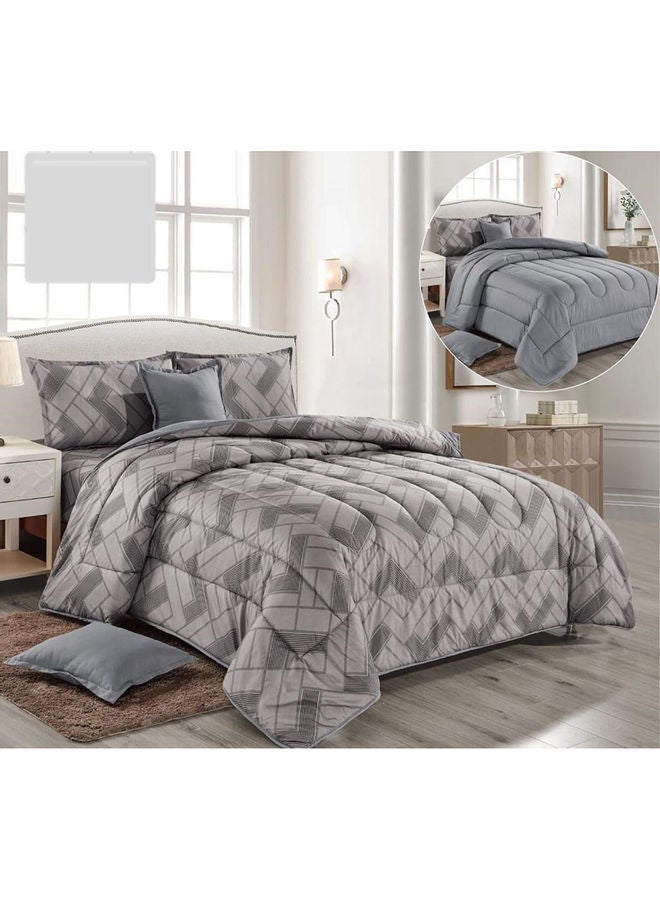 4-Pieces Comforter Set Single/Twin Size Use in Two Sides Microfiber Grey - Image 1