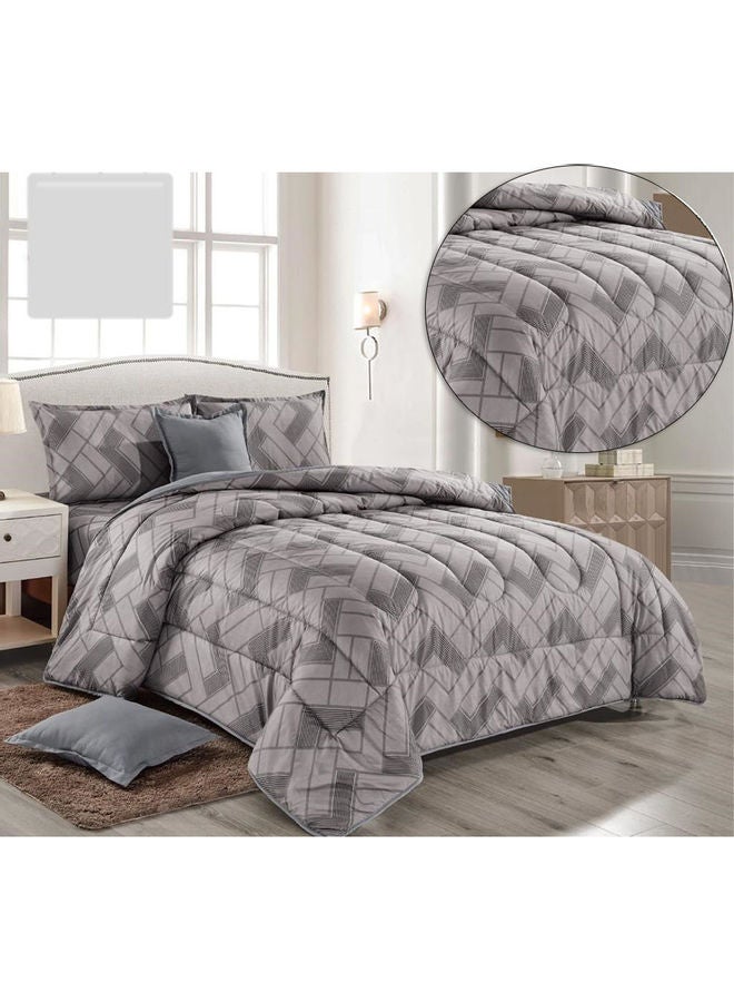 4-Pieces Comforter Set Single/Twin Size Use in Two Sides Microfiber Grey - Image 2