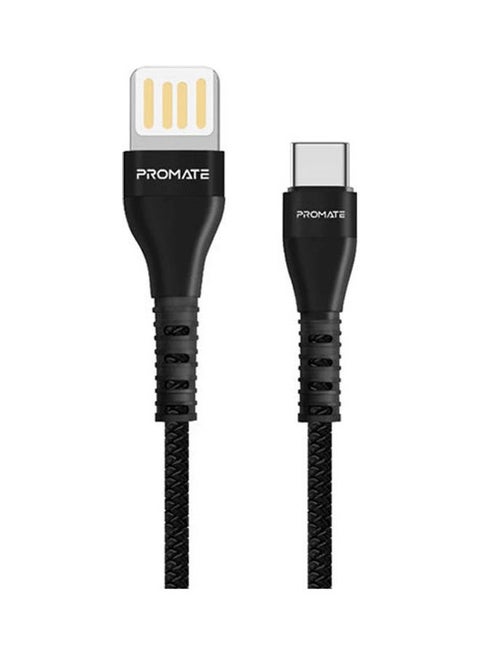 Zinc Alloy Reversible USB-A 2.0 to USB-C Data & Charge Cable Anti-Break TPE with Braiding Effect Black