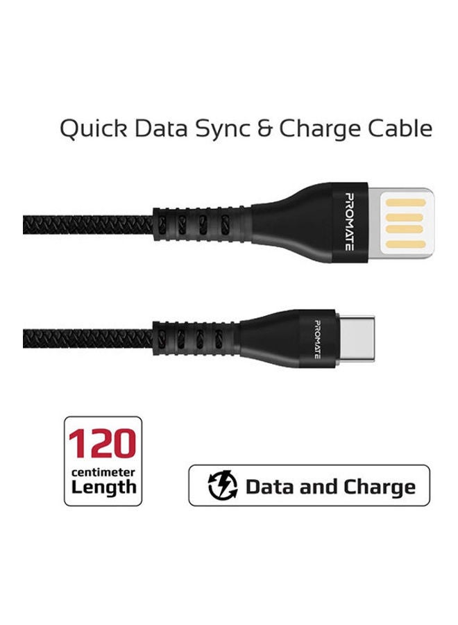 Zinc Alloy Reversible USB-A 2.0 to USB-C Data & Charge Cable Anti-Break TPE with Braiding Effect Black