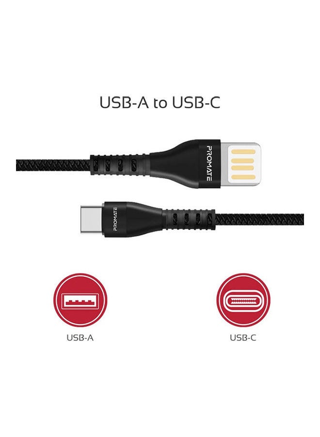 Zinc Alloy Reversible USB-A 2.0 to USB-C Data & Charge Cable Anti-Break TPE with Braiding Effect Black