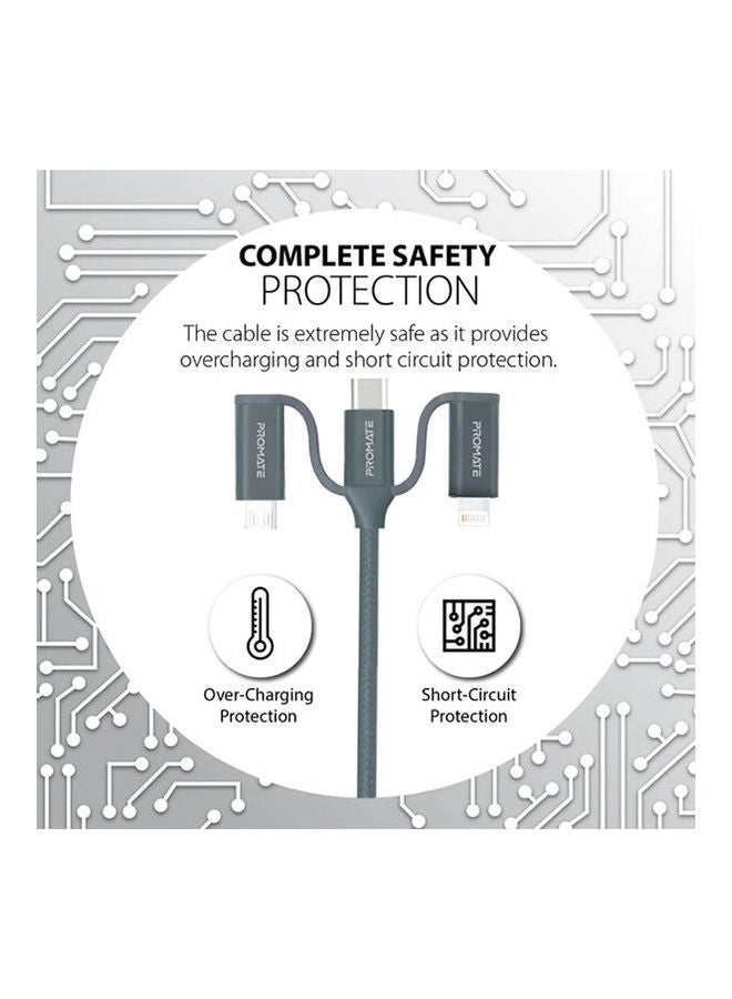 بروميت كابل موصل متعدد الموصلات من مزيج من مواد مختلفة بتصميم 6 في  1 للشحن ونقل البيانات بقدرة 60 وات من منفذ USB-C إلى USB-C رمادي - Image 3