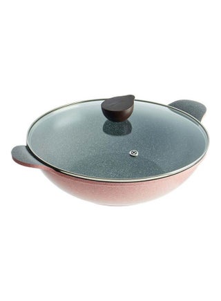 Aeni Granite Wok Frying Pan With Lid Pink 36cm - v1625735886/N48972220A_1