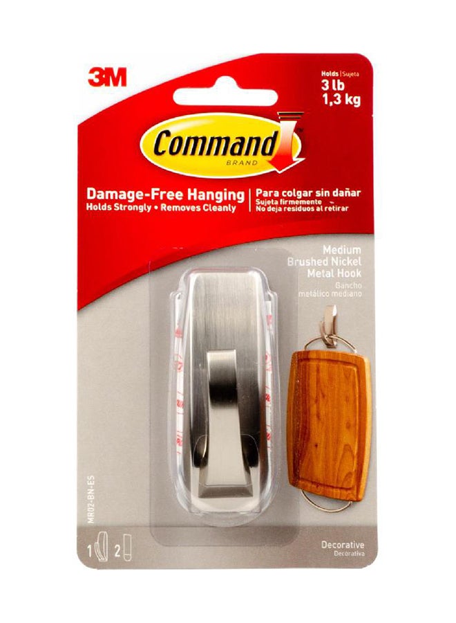 3M Double Adhesive Command Medium Brushed Nickel Metal Hook Silver - Image 2