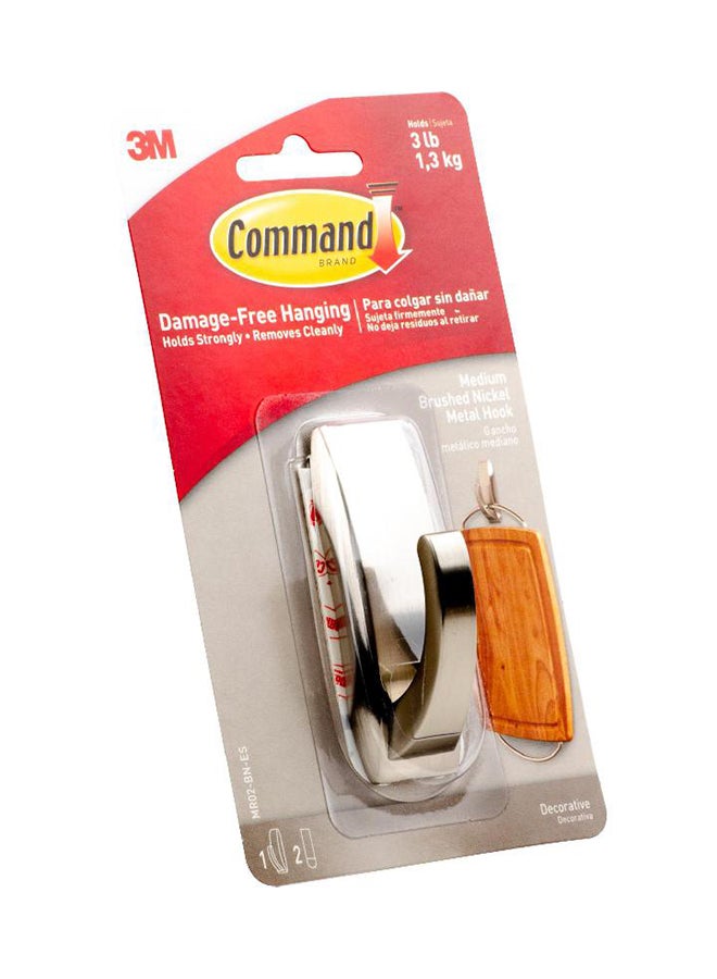 3M Double Adhesive Command Medium Brushed Nickel Metal Hook Silver - Image 3