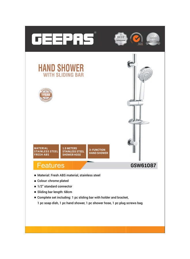 GEEPAS Hand Shower wih Sliding Bar Silver - Image 2