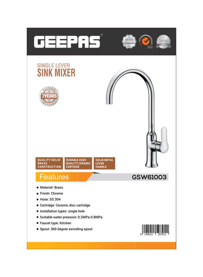 GEEPAS Single Lever Sink Mixer Silver - Image 2