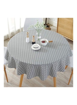 Round Stripe Table Cover Cotton GreylWhite 150cm - v1625738218/N48972992A_1