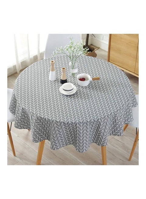 Round Stripe Table Cover Cotton GreylWhite 150cm