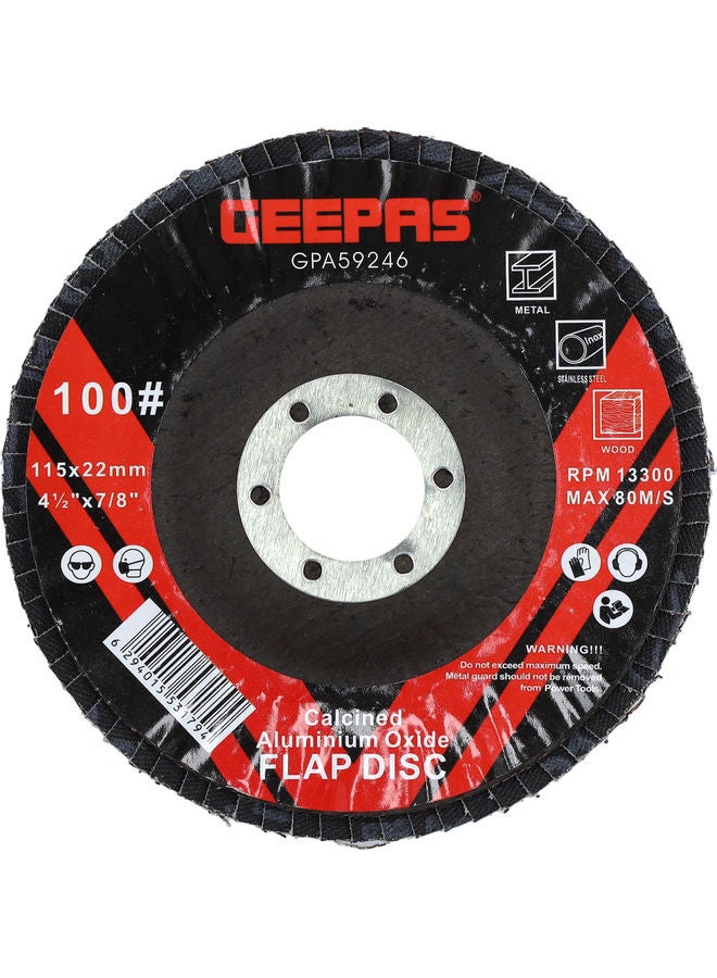 GEEPAS Flap Disc | Fits for all 4.5" angle grinders | 115mm X 22.2 | 22.2mm Bore Size with Aluminium Oxide Grit | Ideal for Rust Removal & Deburring Jobs Black  - Image 1