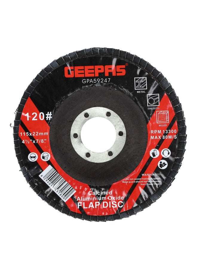 GEEPAS Flap Disc 115mm X 22.2- Perfect for All 4.5" Angle Grinders, Grit P120 | 22.2mm Bore Size with Aluminium Oxide Grit | Ideal for Rust Removal & Deburring Jobs Black  - Image 1