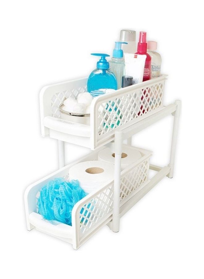 رف تخزين من طبقتين للحمام أبيض 33.9 x 15 x 19.4سم - Image 1