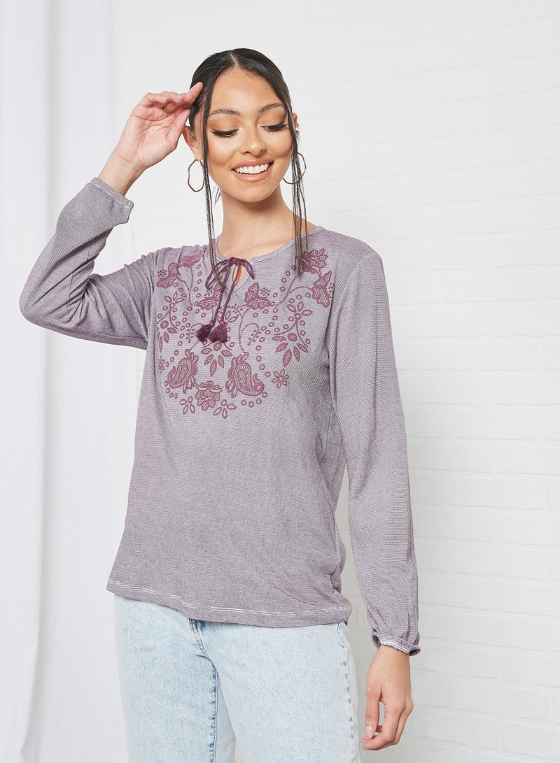 Mode By Red Tape Casual Keyhole Neck Top Purple  - Image 1