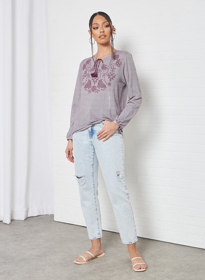 Mode By Red Tape Casual Keyhole Neck Top Purple  - Image 4