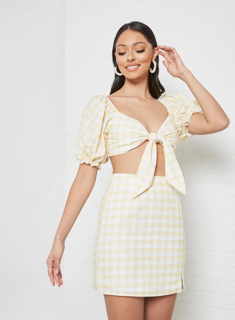 Charlie Holiday. Gingham Knotted Crop Top