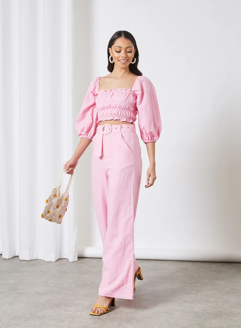 Charlie Holiday. Shirred Detail Crop Top Pink