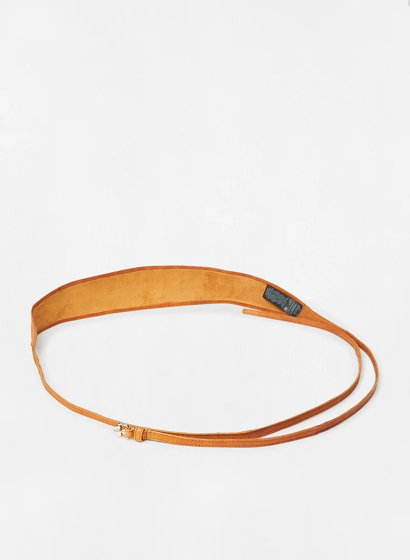 PIECES Leather Belt Brown
