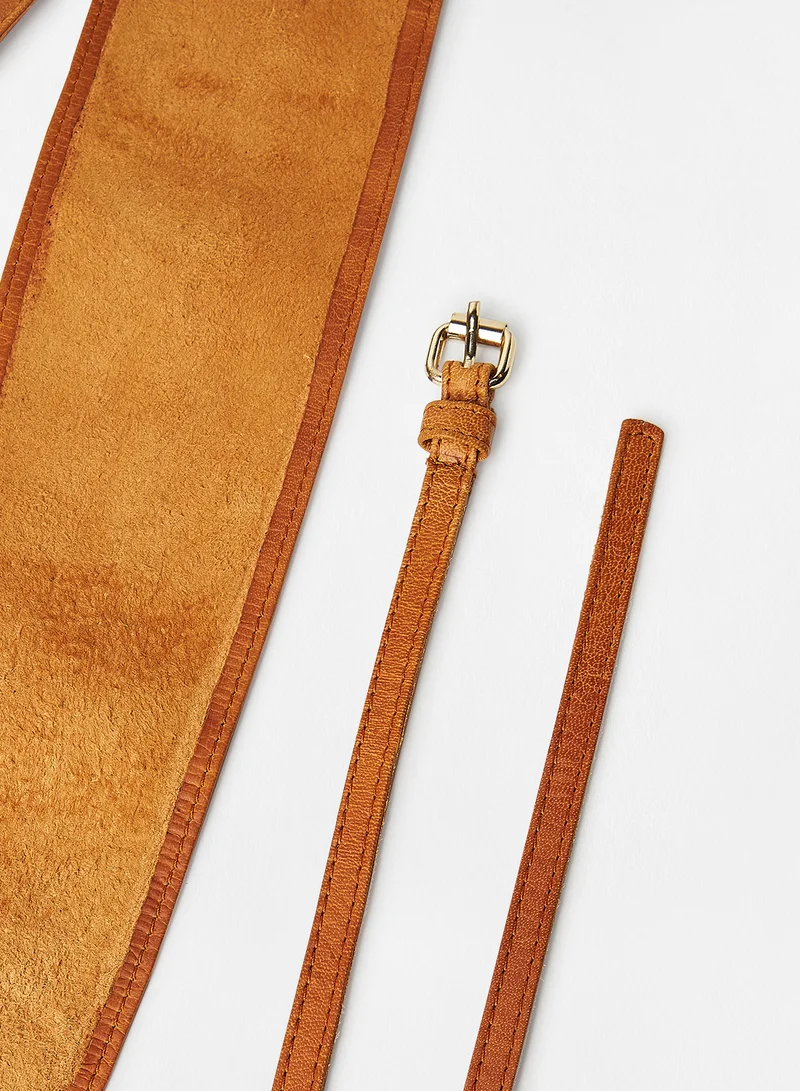 PIECES Leather Belt Brown