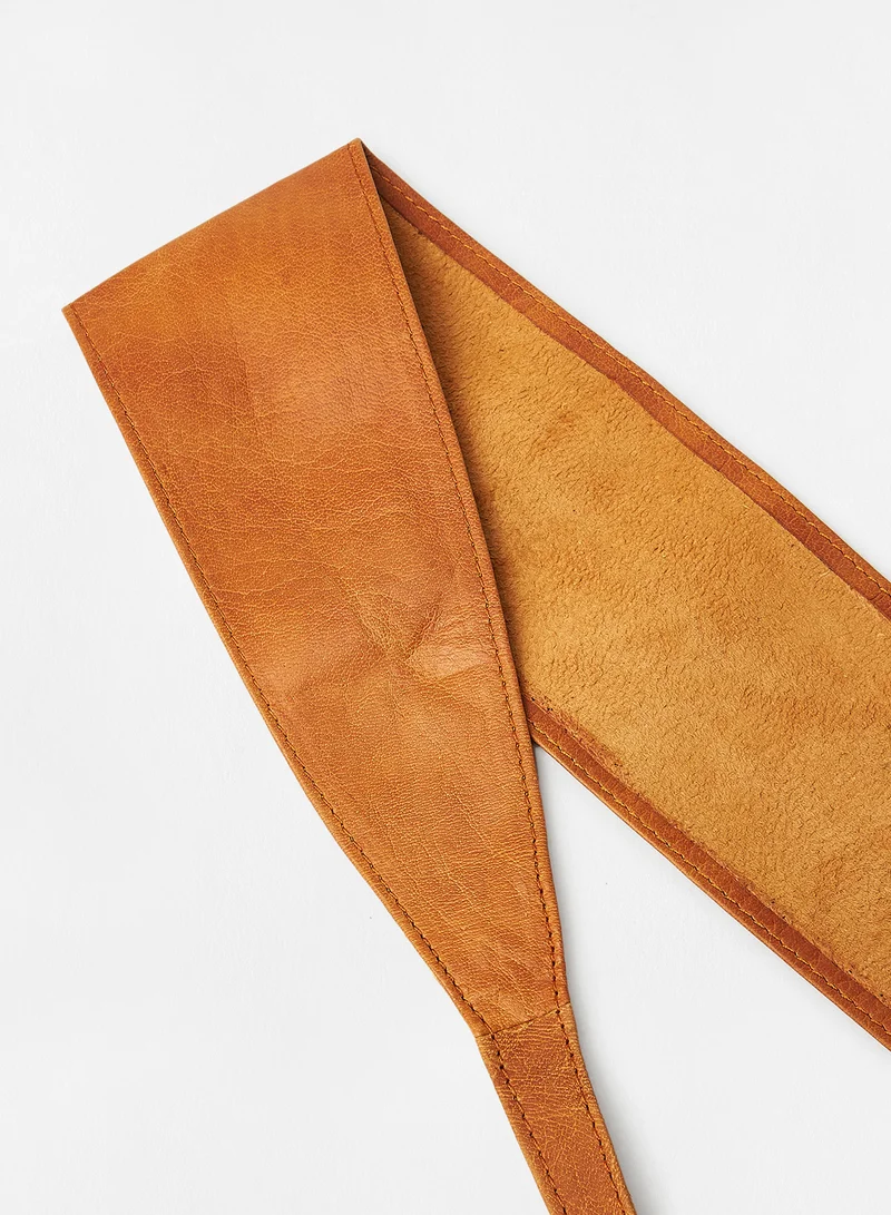 PIECES Leather Belt Brown