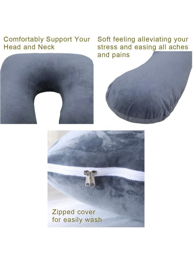 Blueberry - Luxury Body Pillow U Shaped with Soft Cover Velvet Grey 130 x 70cm - Image 1