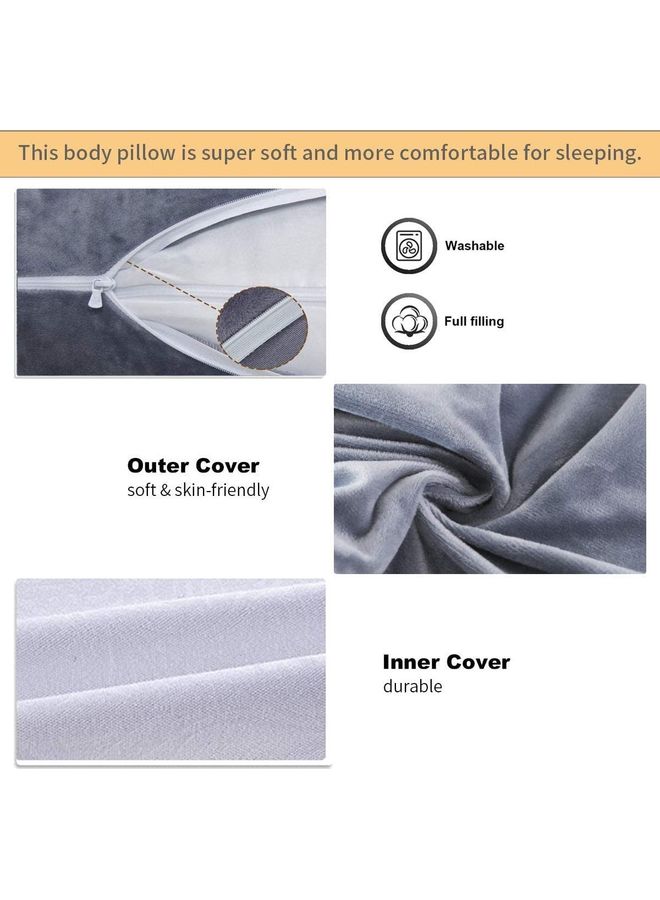 Blueberry - Luxury Body Pillow U Shaped with Soft Cover Velvet Grey 130 x 70cm - Image 1