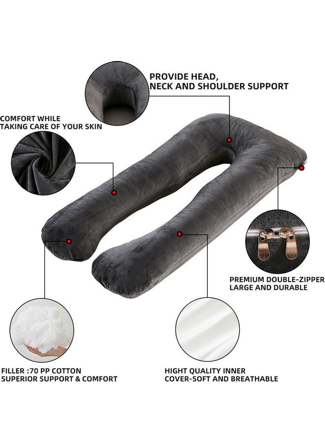 Blueberry Maternity Pillow with Removable and Washable Soft Cover Velvet Dark Grey 130 x 70cm - Image 2