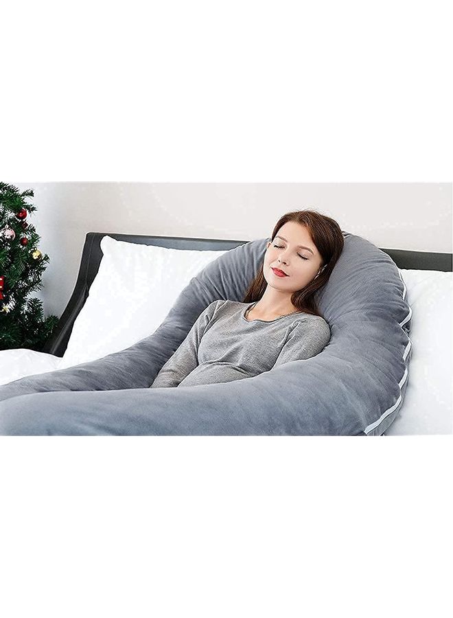 Blueberry Luxury Body Pillow U Shaped with Soft Cover Velvet Grey 130 x 70cm  - Image 3