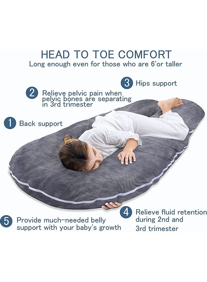 Blueberry Luxury Body Pillow U Shaped with Soft Cover Velvet Grey 130 x 70cm  - Image 2