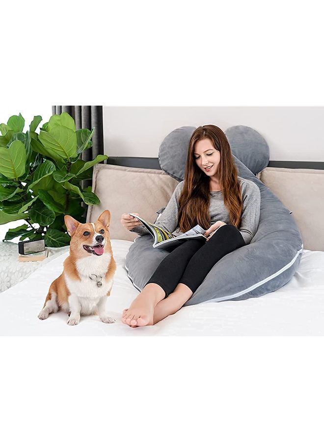 Blueberry Luxury Body Pillow U Shaped with Soft Cover Velvet Grey 130 x 70cm  - Image 4