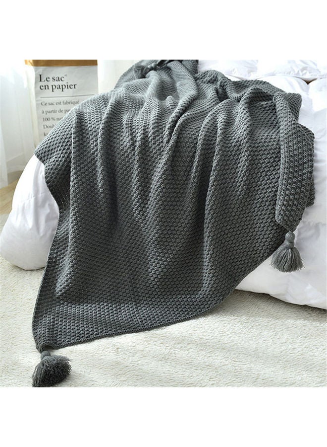 EzzySo - Tassel Design Warm Blanket Polyester Grey 130x170cm - Image 1