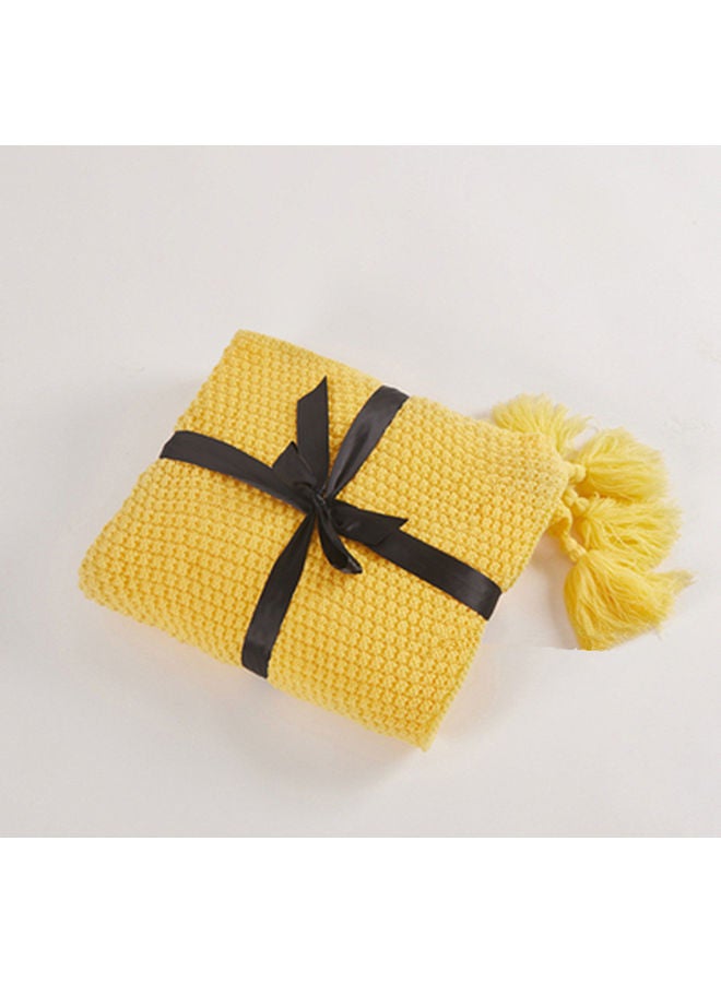 EzzySo Tassel Design Warm Blanket Polyester Yellow 130x170cm - Image 1