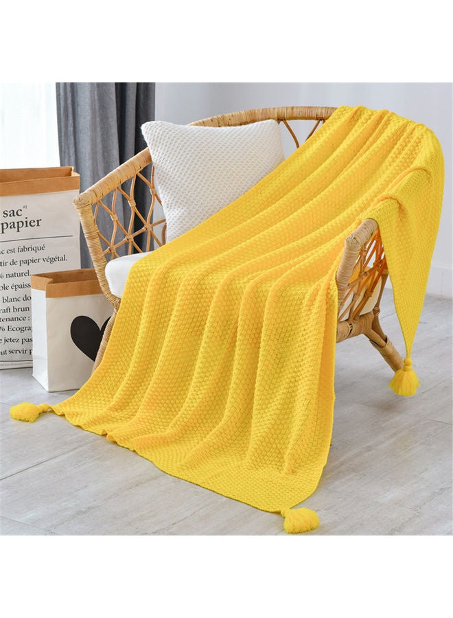 EzzySo Tassel Design Warm Blanket Polyester Yellow 130x170cm - Image 2