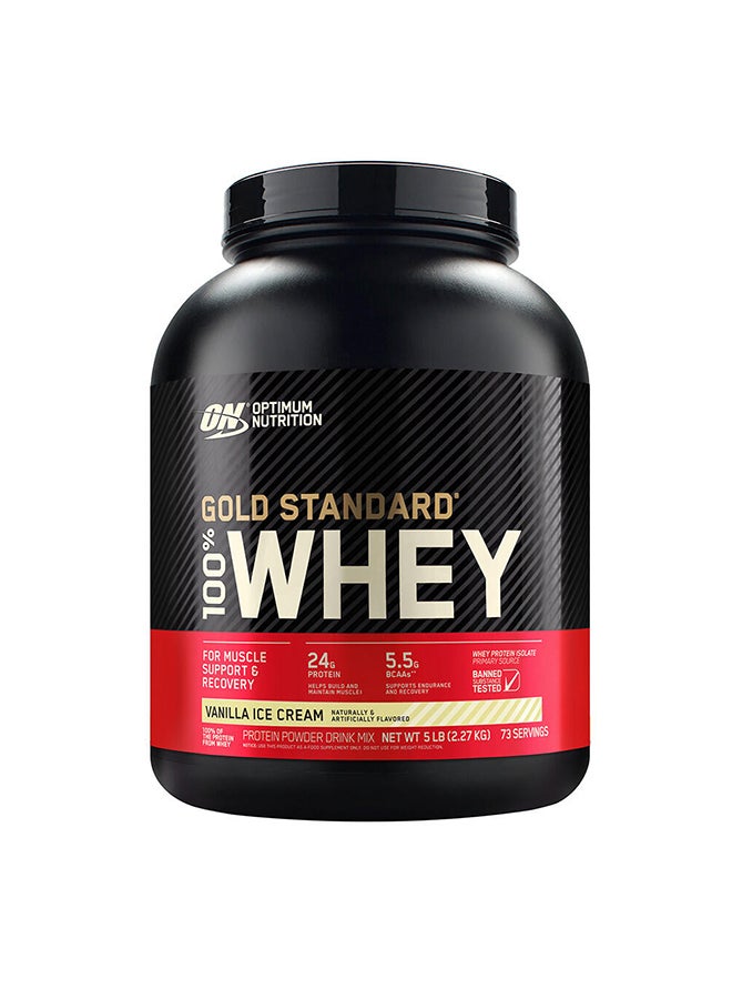 Optimum Nutrition Gold Standard 100% Whey Vanilla Ice Cream Flavoured Protein Powder Drink Mix 2.27 Kg 