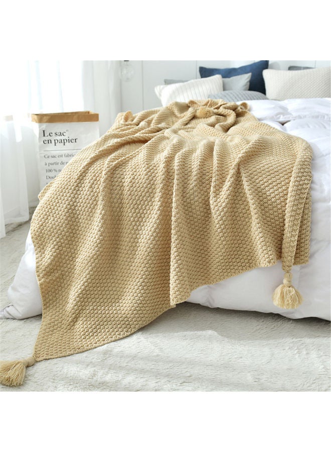 EzzySo - Tassel Design Warm Blanket Polyester Beige 130x170cm - Image 1