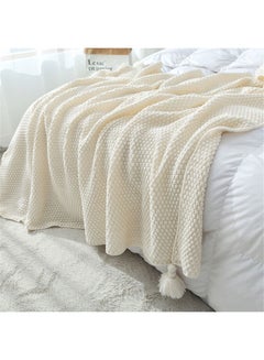 Tassel Design Warm Blanket Polyester Cream Coloured 130x170cm - v1625749759/N48986139A_2