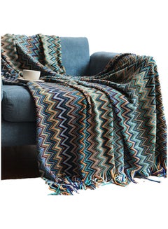 Striped Sofa Blanket Polyester Blue 130x170cm - v1625749768/N48986142A_1