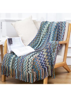 Striped Sofa Blanket Polyester Blue 130x170cm - v1625749770/N48986142A_2