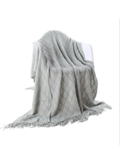 Tassel Design Soft Blanket Keep Warm Cotton Light Grey 127 x 172cm