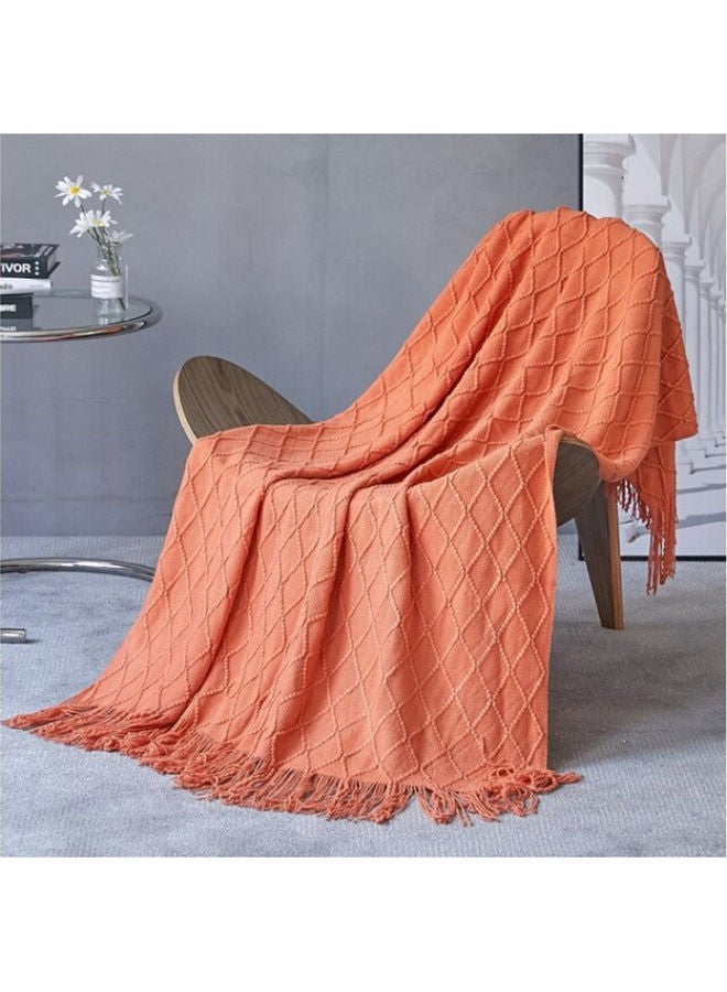 EzzySo - Tassel Design Soft Blanket Keep Warm Cotton Orange 127 x 172cm - Image 1