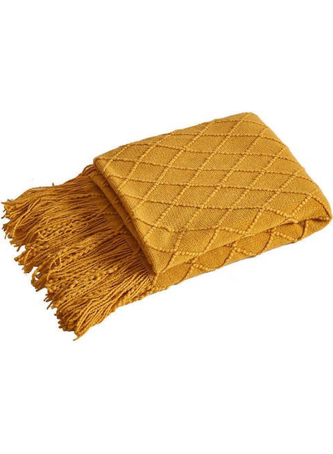 Simple Solid Colour Knitted Blanket Cotton Yellow 127 x 172cm
