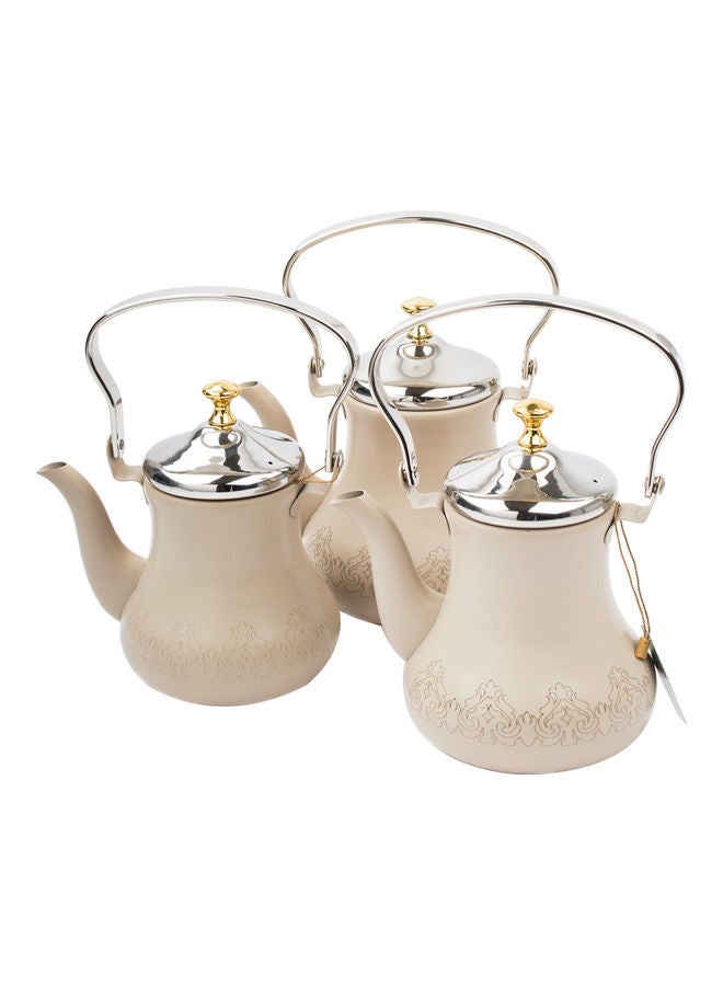 3-Piece Steel Tea Pot Beige/Silver 
