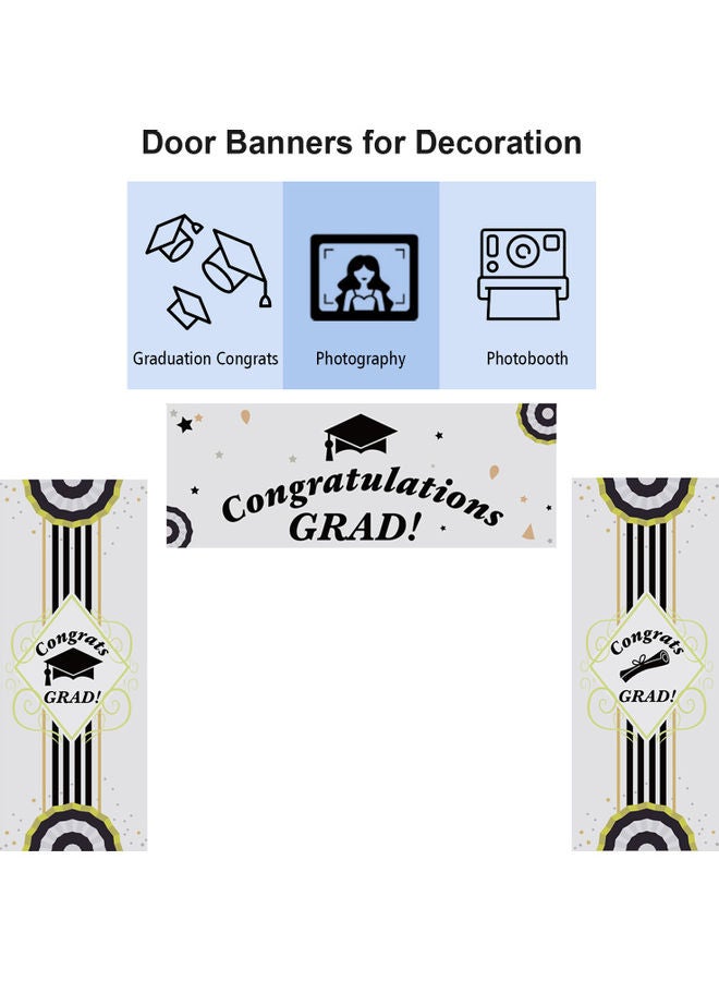 3-In-1 Vinyl Graduation Decorations Photography Background Banners Multicolour