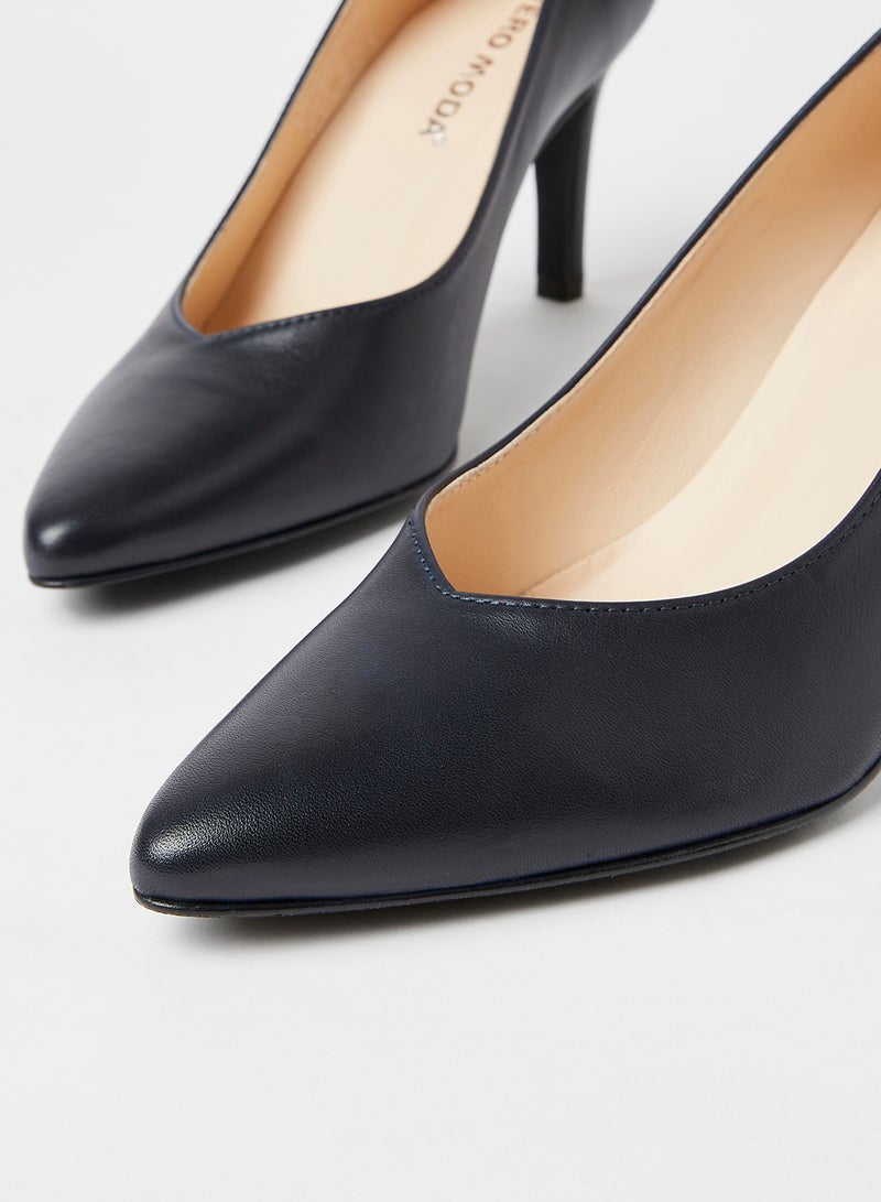 VERO MODA Tia Leather Pumps Navy  - Image 4