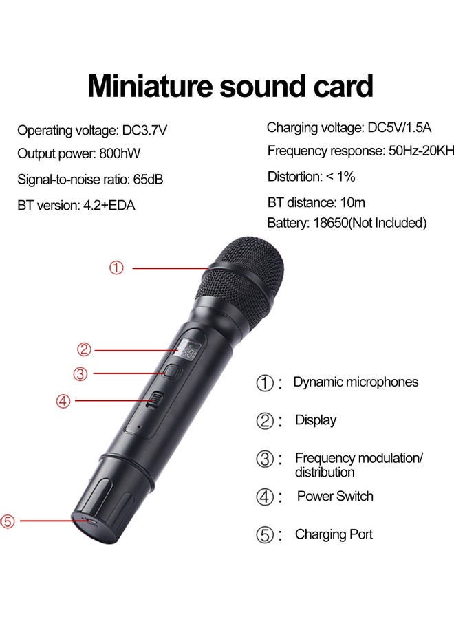 2-Piece Wireless Microphone With Sound Card Set V9497_P Black - Image 5